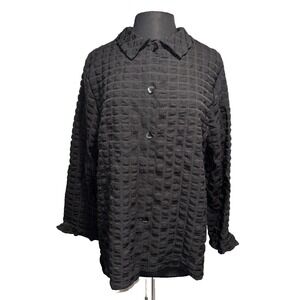 NWT Shana Apparel Quilted Grid Texture Jacket Top XL Black Lagenlook Shacket